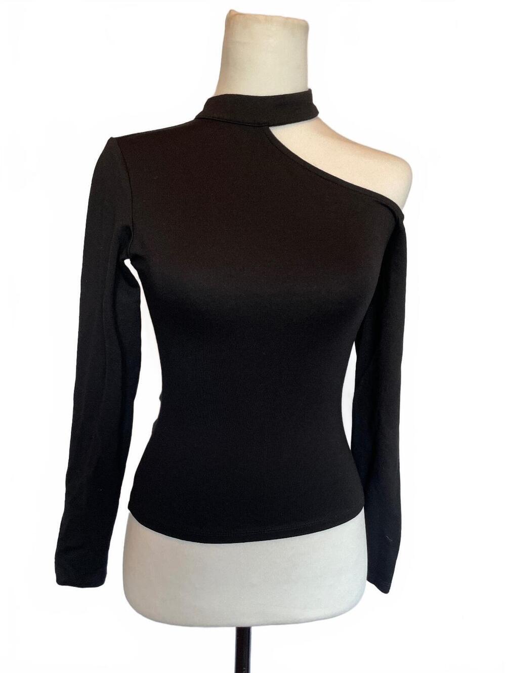 Lulus Black One Shoulder Choker Top S Cutout Long Sleeve Dark Feminine Y2K Goth